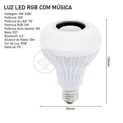 Lâmpada Led 12W E27 Rgb Colorida Com Caixa De Som