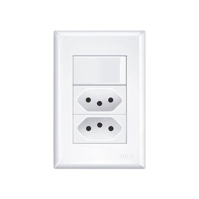 Interruptor Simples E Tomada Dupla 2p+t 20a Fame Evidence Com Placa 4x2 Branco
