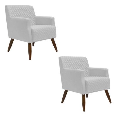 Kit 2 Poltronas Nagoya Pés Madeira Corano Branco Gran Belo