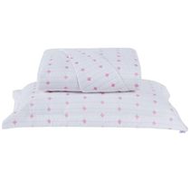 Cobre Leito Solteiro Decor Bordado 200 Fios 2 Peças - Branco/pink