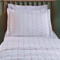 Cobre Leito Solteiro Decor Bordado 200 Fios 2 Peças - Branco/pink