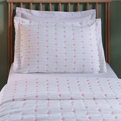 Cobre Leito Solteiro Decor Bordado 200 Fios 2 Peças - Branco/pink