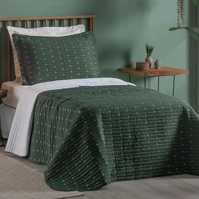 Cobre Leito Solteiro Decor Bordado 200 Fios 2 Peças - Verde