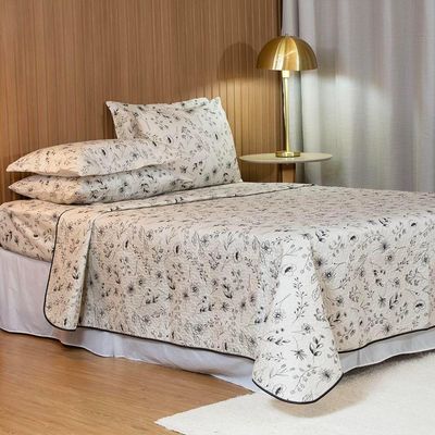 Cobre Leito Solteiro Bouti Basic Estampado 180 Fios 2 Peças - Minimal Floral