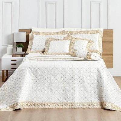 Cobre Leito Queen Royale Percal 200 Fios Algodão 6 Peças Off White