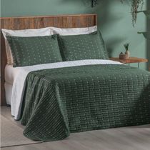 Cobre Leito Queen Decor Bordado 200 Fios 3 Peças - Verde