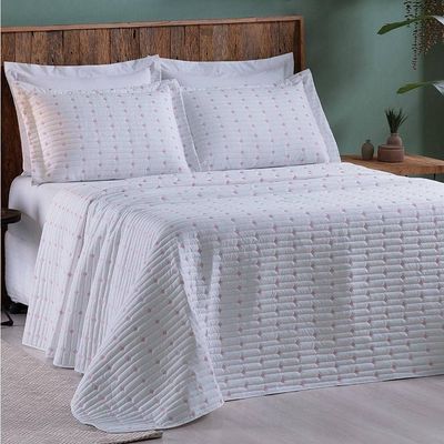 Cobre Leito Queen Decor Bordado 200 Fios 3 Peças - Branco/pink