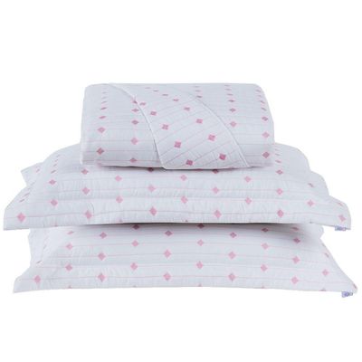 Cobre Leito Queen Decor Bordado 200 Fios 3 Peças - Branco/pink