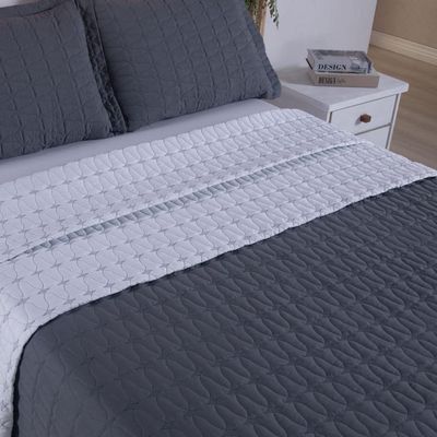 Cobre Leito Queen Cristal Percal 200 Fios Bordado 3 Peças Grafite