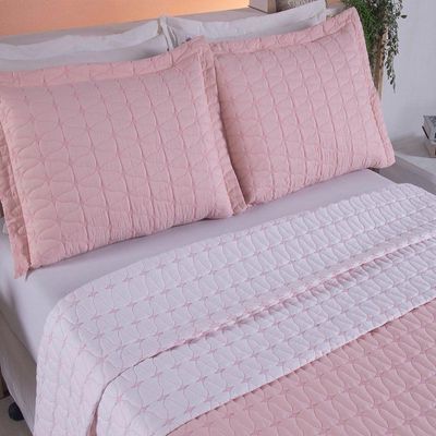 Cobre Leito Queen Cristal Percal 200 Fios Bordado 3 Peças Rose