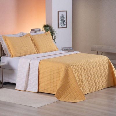 Cobre Leito Queen Cristal Percal 200 Fios Bordado 3 Peças Amarelo