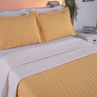 Cobre Leito Queen Cristal Percal 200 Fios Bordado 3 Peças Amarelo