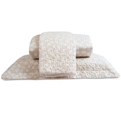 Cobre Leito Queen Bouti Basic Estampado 180 Fios 3 Peças - Poa Creme