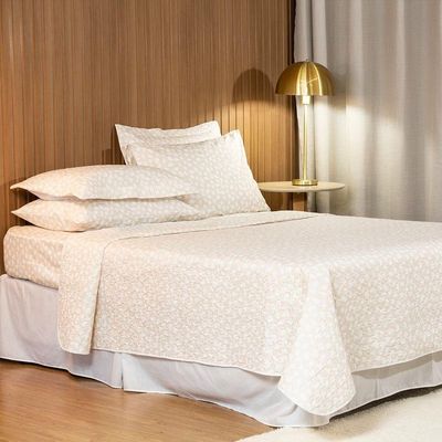 Cobre Leito Queen Bouti Basic Estampado 180 Fios 3 Peças - Poa Creme