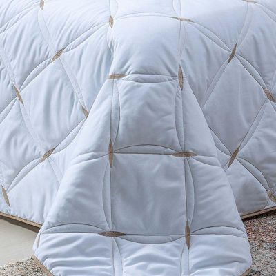 Cobre Leito Casal Padrão Unique 200 Fios Bordado 3 Peças Branco