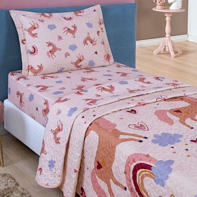Colcha Solteiro Bouti Kids Dupla Face Estampado 2 Peças Unicornio