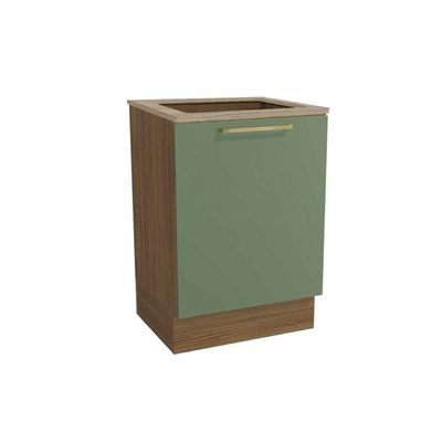 Balcão de Cozinha Botanic M629 p/Cooktop 1 Porta c/Tampo 60cm Nogueira/Oliva/Nogueira - Kappesberg