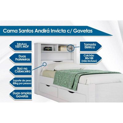 Cama Multifuncional Juvenil Invicta c/ 2 Gavetas Ébano - Santos Andirá