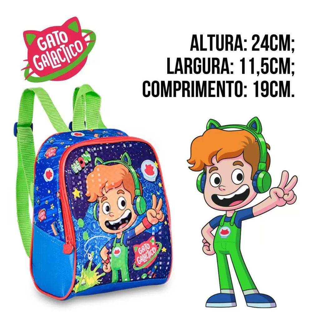 Lancheira Térmica Escolar Gato Galactico Azul E Verde