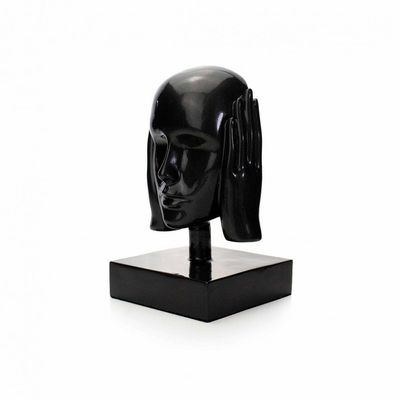 Escultura Rosto Surdo Em Cerâmica Grafite 25x15cm