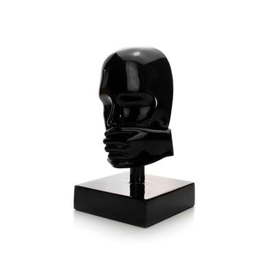 Escultura Decorativa Rosto Silêncio Em Cerâmica Preto 25x15 - D'rossi