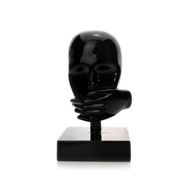 Escultura Decorativa Rosto Silêncio Em Cerâmica Preto 25x15 - D'rossi