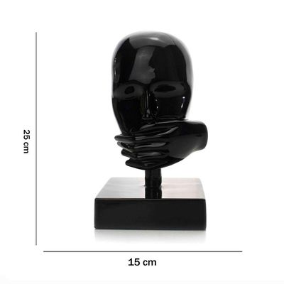 Escultura Decorativa Rosto Silêncio Em Cerâmica Preto 25x15 - D'rossi