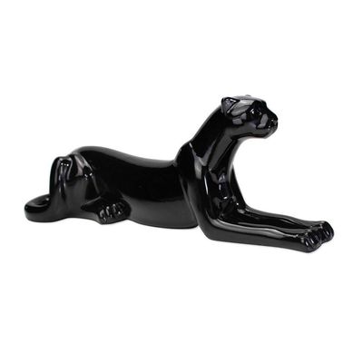 Escultura Decorativa Onça Deitada Preta 17,5x51x13 Cm - D'rossi