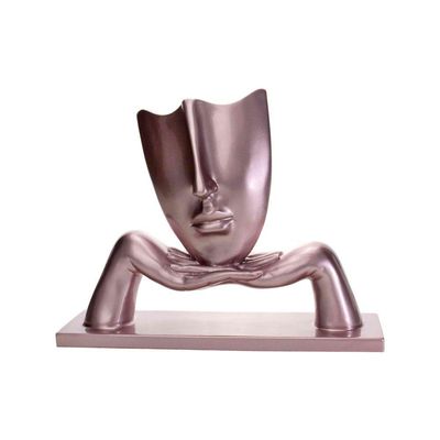Escultura Decorativa Máscara Com Base Em Cerâmica Rosa Metal 23x30 Cm - D'rossi