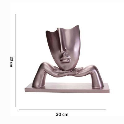 Escultura Decorativa Máscara Com Base Em Cerâmica Rosa Metal 23x30 Cm - D'rossi