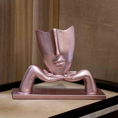 Escultura Decorativa Máscara Com Base Em Cerâmica Rosa Metal 23x30 Cm - D'rossi