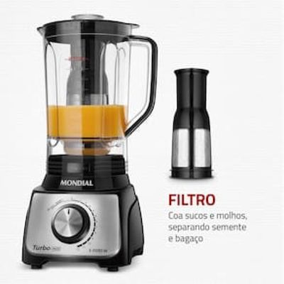 Liquidificador Mondial Turbo L-1100 com 12 Velocidades 1100W - Preto/Inox Inox,Preto / 220