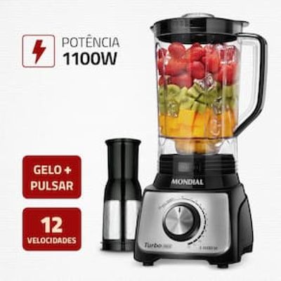 Liquidificador Mondial Turbo L-1100 com 12 Velocidades 1100W - Preto/Inox Inox,Preto / 220