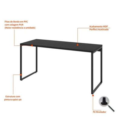 Conjunto de Mesa Kuadra I Preta 150 cm com Cadeira de Escritório Secretária Giratória Marilyn Branca