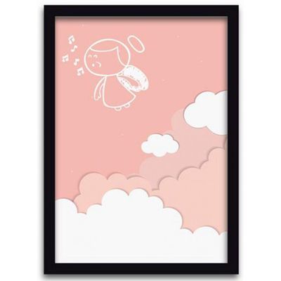 Quadros Decorativos 2Peças 40x60cm Menina Anjo Moldura Preta