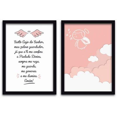 Quadros Decorativos 2Peças 40x60cm Menina Anjo Moldura Preta