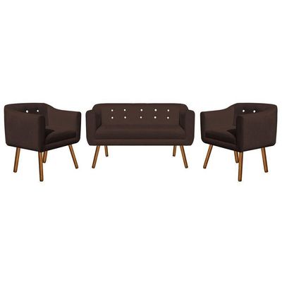 Kit 01 Namoradeira e 02 Poltronas Julia Marrom Com Strass