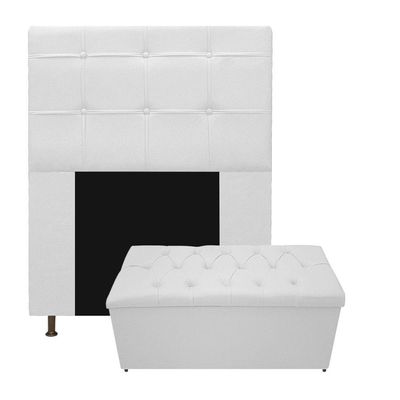 Kit Cabeceira Calçadeira Baú Estofada 90cm Solteiro Branco