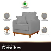 Kit Poltrona E Sofa Sena 2 Lugar Base De Madeira Para Sala Hotel Linho Cinza
