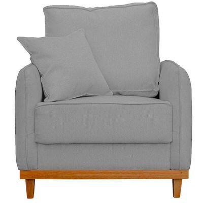 Kit Poltrona E Sofa Sena 2 Lugar Base De Madeira Para Sala Hotel Linho Cinza