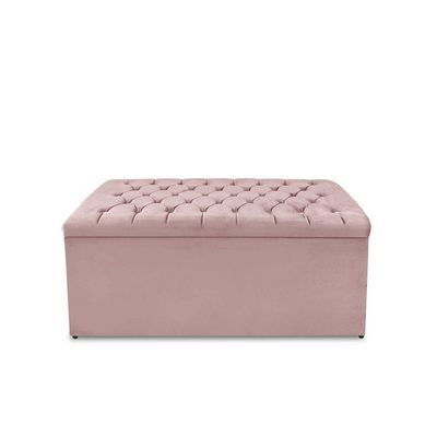 Kit Cabeceira E Calçadeira Baú Dubai Casal 140 Cm - Veludo Rose