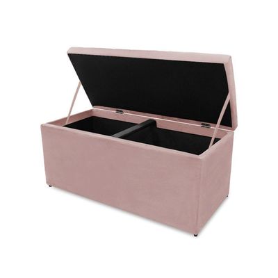 Kit Cabeceira E Calçadeira Baú Dubai Casal 140 Cm - Veludo Rose