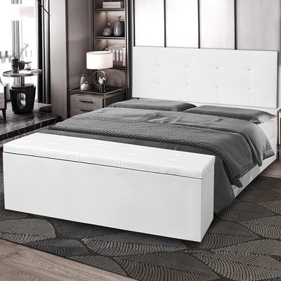 Kit Cabeceira Painel E Calçadeira Baú Casal King 1,95m Berlim Material Sintético Branco
