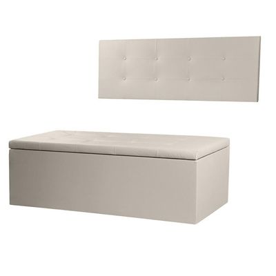 Kit Cabeceira Painel E Calçadeira Baú Solteiro 0,90m Berlim Material Sintético Bege