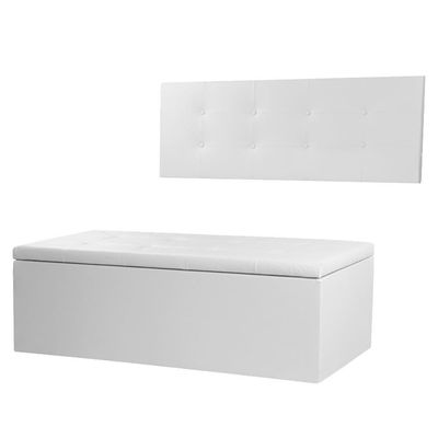 Kit Cabeceira Painel E Calçadeira Baú Casal 1,40m Berlim Material Sintético Branco Dal Poz Estofados