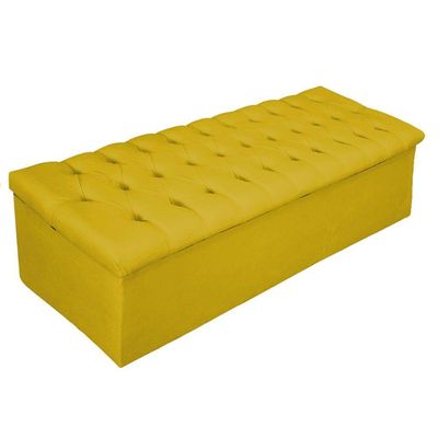Kit Cabeceira Calçadeira Baú Estofada 140cm Casal Amarelo
