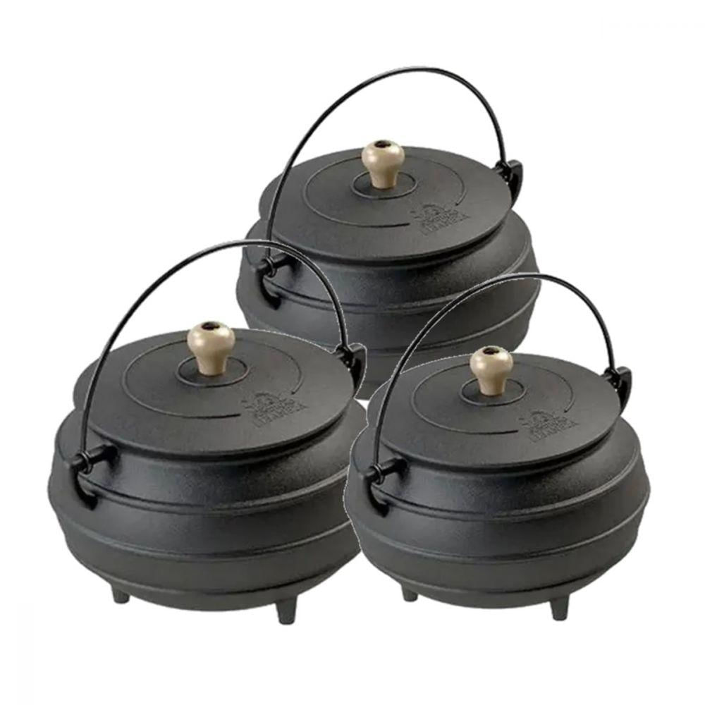 Kit 2 Caldeirão Panela Extramil Tripé Ferro Fundido 1L e 4L