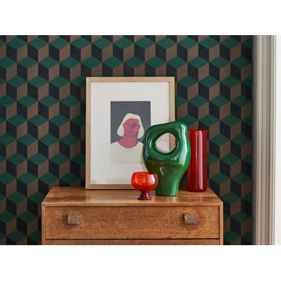 Papel de Parede Inspire Geométrico 3D Verde e Marrom 220358