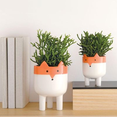 Cachepot Branco E Laranja Em Cerâmica 10cm
