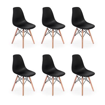 Conjunto 6 Cadeiras Charles Eames Eiffel Base Madeira Preta